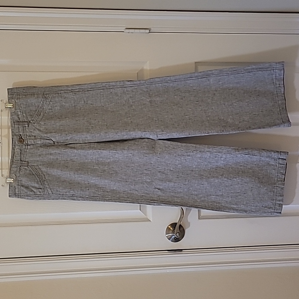 Pilcro and the Letterpress Light Gray Wide-Leg Linen Blend Pants